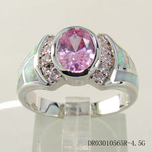 Blanc opale avec du rose cz bijoux, opale bijoux bague de fiançailles dr03010565r-4.5g accepter de <span class=keywords><strong>payer</strong></span> par paypal - Product Image 1