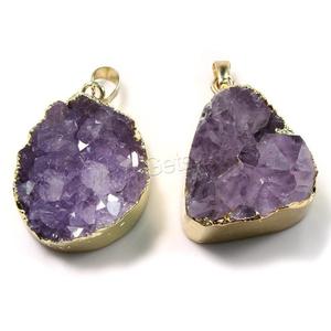 Cuarzo Natural, Cristal Natural, <span class=keywords><strong>Drusa</strong></span>, Geoda, Druza, Druzi, Colgantes de <span class=keywords><strong>Amatista</strong></span>, Color Latón Dorado, 18-25x32-41x11-18mm - Product Image 5