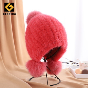 Mùa Đông Thời Trang Earflap Pom Bóng Phụ Nữ Dệt Kim Chồn Lông Mũ - Product Image 3