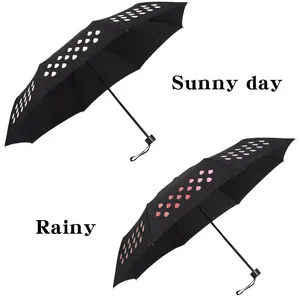 New Promotion Amazing Customized Design Popular Sun And Rain 3 Fold Magic Color Changing Umbrella When Wet