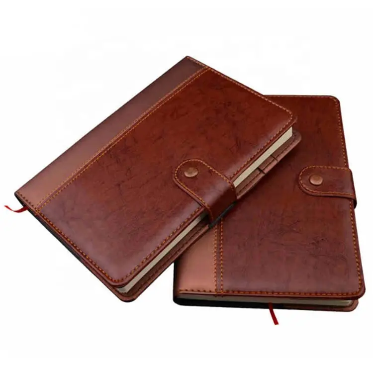 Oem embossed logo genuine journal writing leather notebook with ribbon