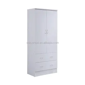 Melamine PB cheap good quality 2 Door Wardrobe with 2 Drawers and Hanging Rod