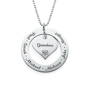 14k Banhado A Ouro Jóias Círculo Pingente Colar para Lembrança avó Presente Gravável Coração Personalizado Colar Nome Da Família