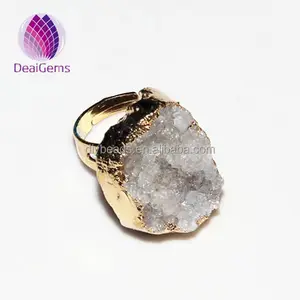Hot sale agate druzy big single stone ring with gold frame