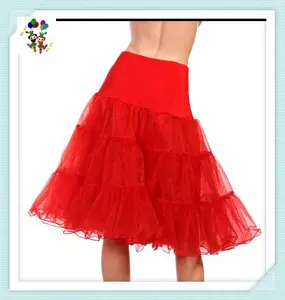 Ropa de fiesta para mujer adulta, enagua larga de gasa roja, HPC-2453