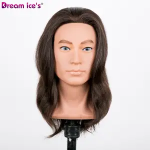 Dream Ice-Cabeza de entrenamiento para hombre, pelo 100% humano, maniquí para peluquería