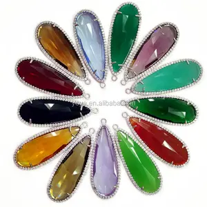 JF6732 Wholesale cz diamond pave cut faceted crystal glass bezel teardrop pendants