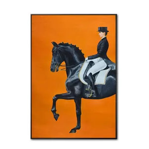 Pintura al óleo de caballo famoso corriendo abstracta moderna personalizada al por mayor sobre lienzo arte de pared de estilo lujoso ligero