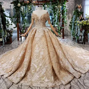 Jancember-vestido de boda HTL444 2019 dorado sin hombros, apliques de cuentas de cristal para vestido de boda