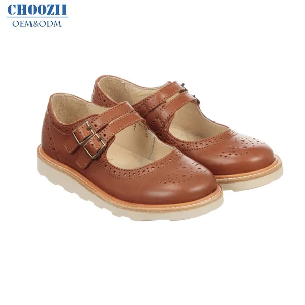 Choozii Classic Laser Brogue Details Genuine Leather Teen Girls Shoes Mary Jane