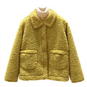 Veste en fourrure de mouton chic manteau court en fourrure de mouton couleur rose printemps hiver vêtements pour fille dame femmes - Product Image 5
