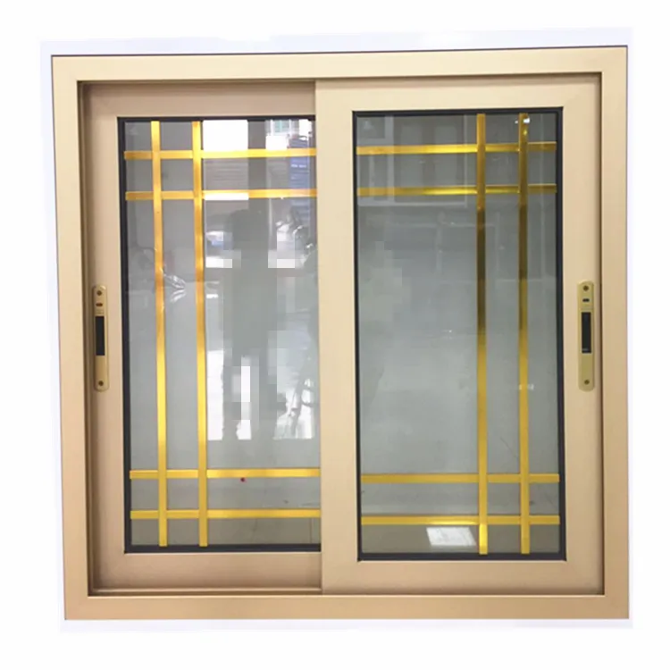 2019 האחרון חלון גריל עיצוב זהב צהוב אלומיניום חלון עם צהוב גריל הטוב ביותר חלון במפעל