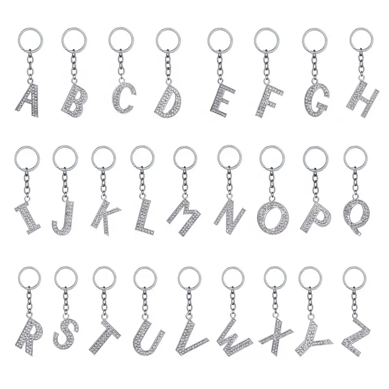 Groothandel Promotie Beginletters Strass M S H R Legering Sleutelhanger Alfabet Metalen Ring Diamant Gepersonaliseerde Brief Sleutelhanger