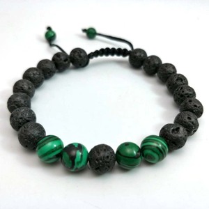 Negro lava Rock piedra plata antigua hecha a mano del encanto del león ajustable trenzado hombres macrame pulsera yoga joyería - Product Image 1