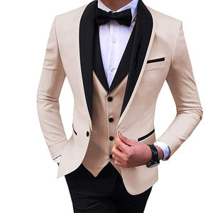Costume homme formel 3 pièces coupe classique revers châle uni pour bal de promo et mariage (Blazer+Gilet+Pantalon) <span class=keywords><strong>2019</strong></span> - Product Image 1