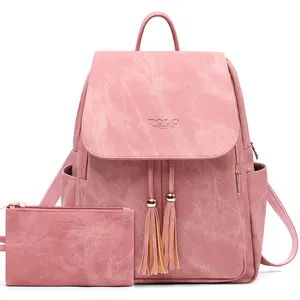 VICUNA POLO新款流苏时尚挎包批发定制标志品牌包女PU皮革粉色学校背包