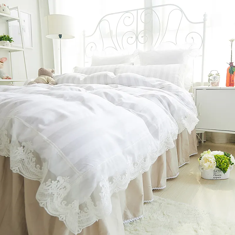 lace decor 100% cottom bed sheet set,bedclothes bedlinen supplier,girls favourite Princess style bedsheet bedding set