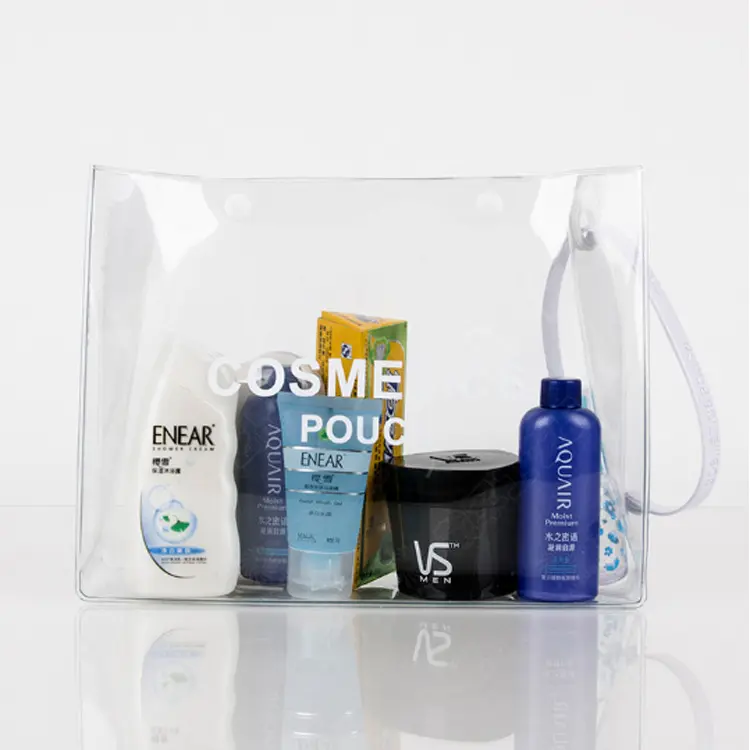 Pochette en plastique transparent en PVC, sac de lavage de cosmétiques pour voyage, vente en gros, prix d'usine