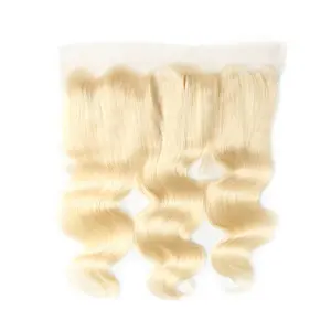 금발 처녀 머리 귀에 귀 표백 매듭 브라질 어린 소녀 613 머리 바디 웨이브 레이스 정면 폐쇄