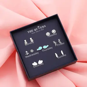 S925 One Week <strong>Silver</strong> <strong>Stud</strong> <strong>Earrings</strong> Fashion Jewelry <strong>Set</strong> - Product Image 1