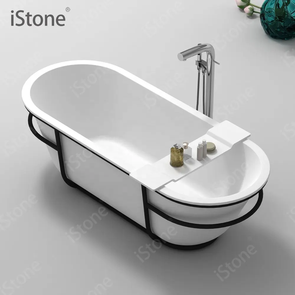 Bathtub Suppliers Italian Design IStone Wisdom Solid Surface Composite Stone Resin Freestanding Bathtub WD65150