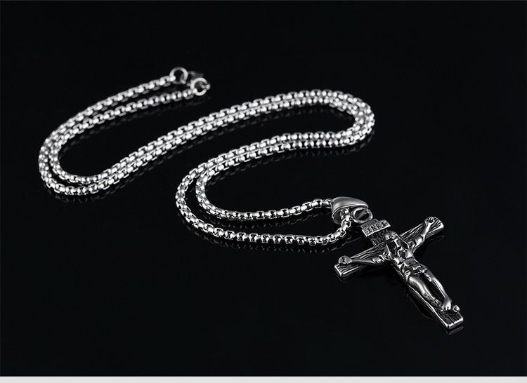 Collier Homme Jésus Croix – Acier Inoxydable – Pendentif Chrétien – Chaîne Mode