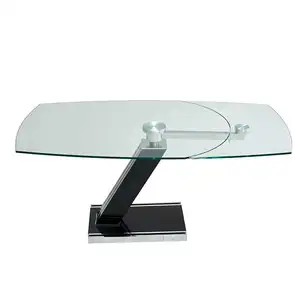 Fantastic Sliding Mechanism Glass Extendable Dining Table MDFと高光沢ベース