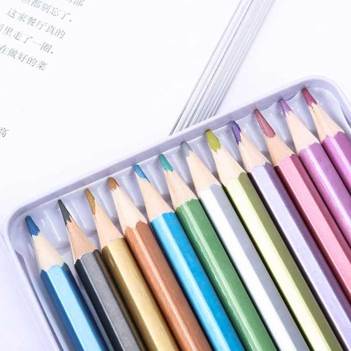 Promotional Artist Professional School 12 Color Metal Colored Pencils Set