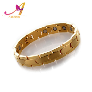 Los hombres más nuevos de <span class=keywords><strong>las</strong></span> mujeres negro y oro rosa plateado de acero inoxidable joyería de energía salud pulsera magnética - Product Image 2
