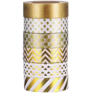 Stock Gold foil rolls dot stripe decorative masking tapes great for DIY washi tape