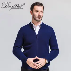 Cashmere Cardigan Men Sweater Korean Style Full Zip Pure Computer Knitted Adults Winter 100% Cashmere Thick Navy Standard Wool