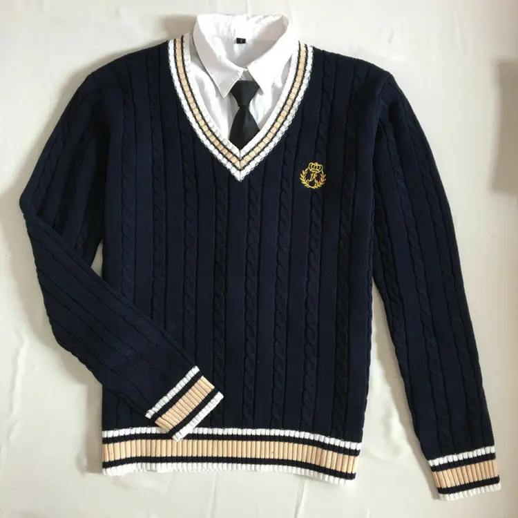 Personalizzato College liceo uniforme Cardigan maglione gilet disegni ragazza ragazzo Navy Unisex cotone scollo a v uniforme scolastica maglione