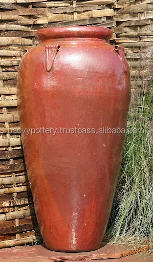 Viet nam ceramica fornitore-Rosso Alto Rotondo Satinato All'aperto Vasi di Ceramica