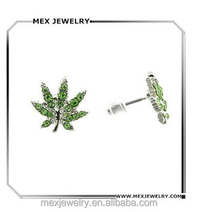 12 colori 925 Oro Argento Two Tone Bling di Cristallo del Diamante DELLA CZ di Marijuana Cannabis Weed Leaf <span class=keywords><strong>Orecchini</strong></span> Per Le Donne Degli Uomini - Product Image 1
