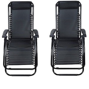 Silla <span class=keywords><strong>reclinable</strong></span> plegable jardín <span class=keywords><strong>tumbona</strong></span> Deluxe 2x1 negro textoline infinito gravedad cero - Product Image 2