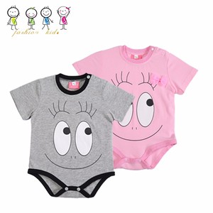 Summer short sleeve baby wear custom printing Cartoon happy face tender pink bodysuit for baby - Product Image 1