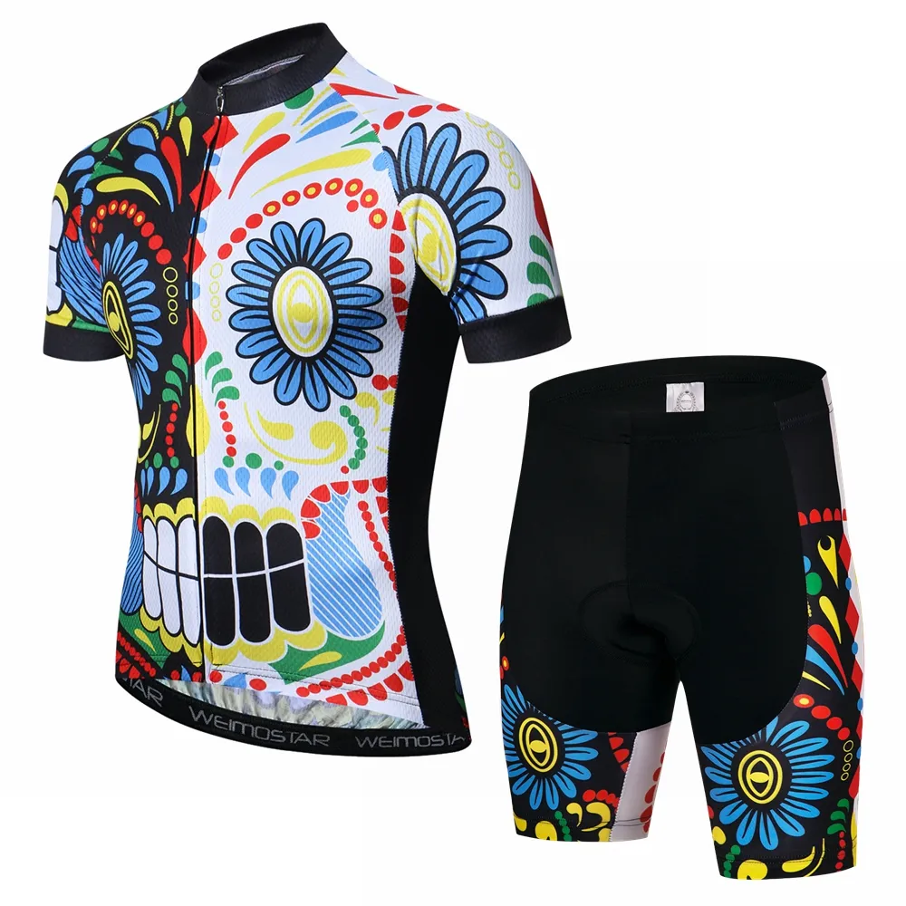 Los hombres ciclismo Jersey de manga corta 3D acolchado pantalones cortos de ropa de bicicleta MTB bicicleta ropa cráneo reflectante