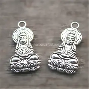 Guanyin Buddha Charms Exquisite 2-sided 34x18mm Pendants of The Goddess of Mercy Tibetan Silver Vintage Zinc Alloy Party Antique