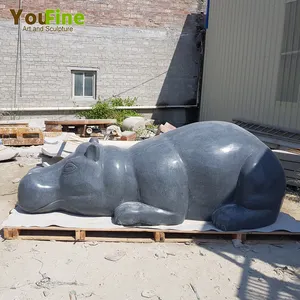 Lovely hippopotamus Sculpture Black Granite Stone Hippo Statue for Garden