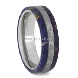 Gentdes Schmuck 8mm Meteorit Ring mit blauen und lila Box Elder Burl bunte Titan Holz Ehering