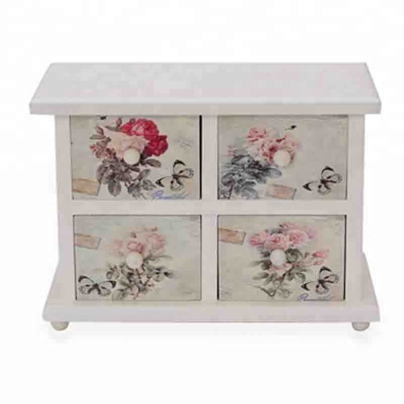 Маленький белый шикарный деревянный Органайзер с рисунком, 4 ящика, детский шкаф