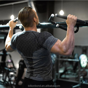 Precio más <span class=keywords><strong>bajo</strong></span> al por mayor muscle fit seamless Transpirable de manga corta camiseta para los hombres - Product Image 3