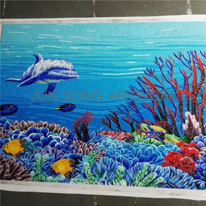 JS MAM-DP02-B Blue Mosaic Art Murals Dolphin Mosaic Tile Picture Glass Mosaic Art Swimming Pool Tile