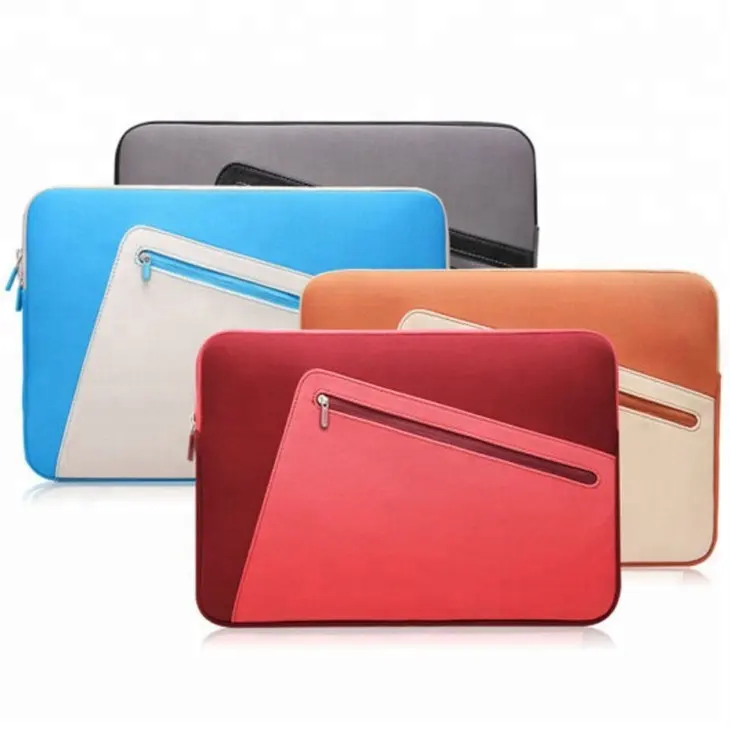 Capa de neoprene para laptop, capa protetora de couro com zíper para laptop, apple ipad com bolso frontal