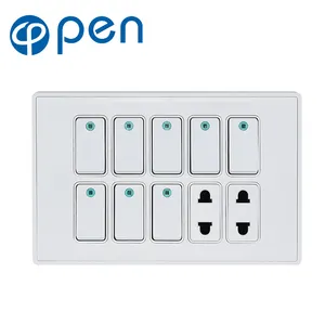 OP-1103 250V 16A 94*147mm PC high quality brass universal 10 gangs 8 switch switched wall switches socked for pakistan market