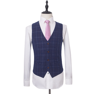 Traje de Hombre MA109 de 3 Piezas, Hecho a Medida, con Estampado de Cuadros, Estilo Retro, Clásico, Ajustado, Azul a Cuadros, Informal, para Boda - Product Image 2