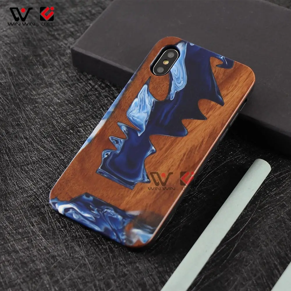 Epóxi colorido + madeira anti-risco absorção de choque capa do telefone para iphone 15
