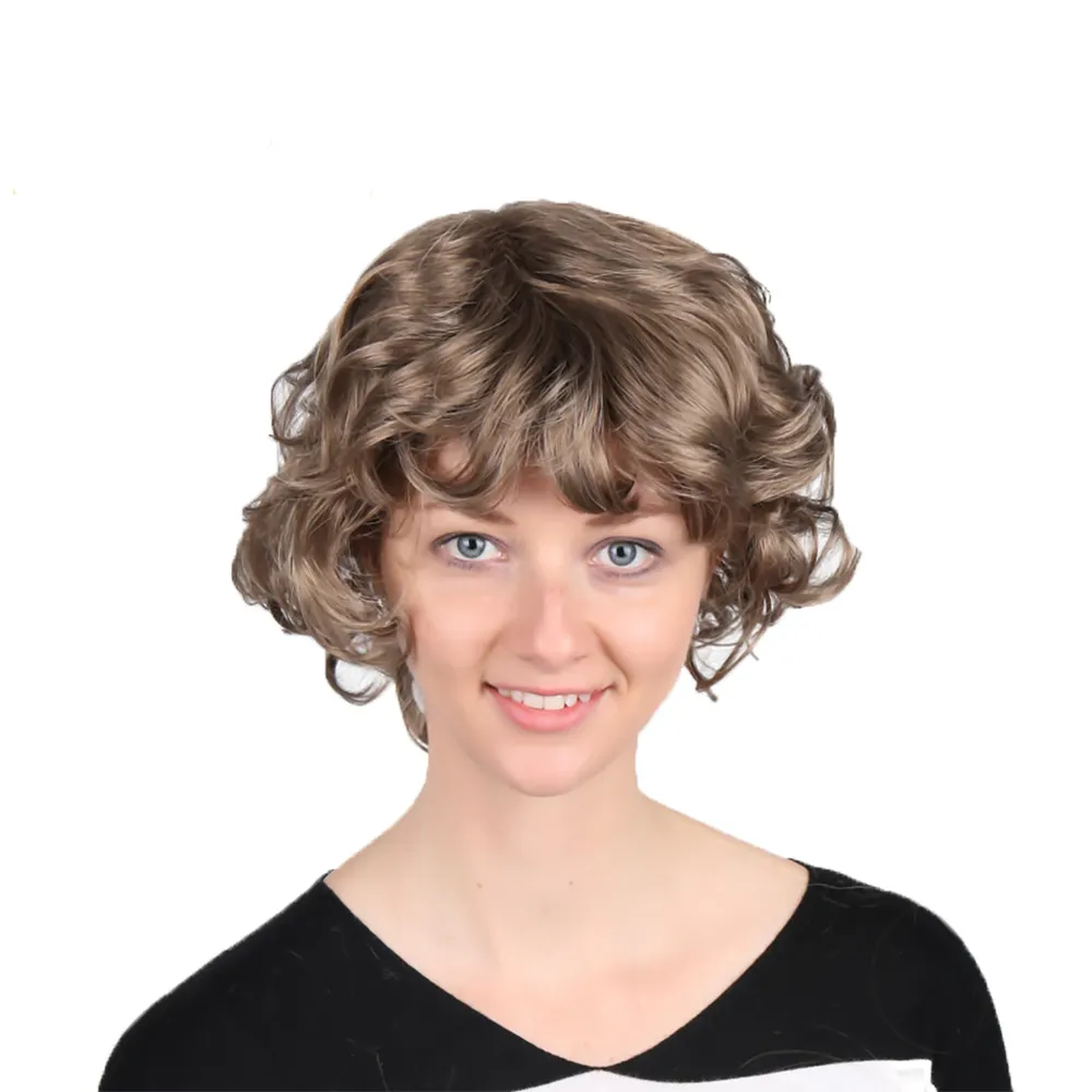 fashion online curly synthetic hair cheap quality brown short wig