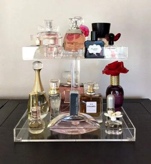 Son derece şeffaf akrilik parfüm organizatör, parfüm kozmetik ekran standı