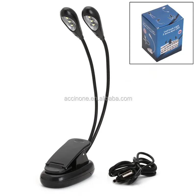Flexible Dual Arm Light 6 LED Two Heads Lamp Clip On Reading Tablet Laptop Reading light